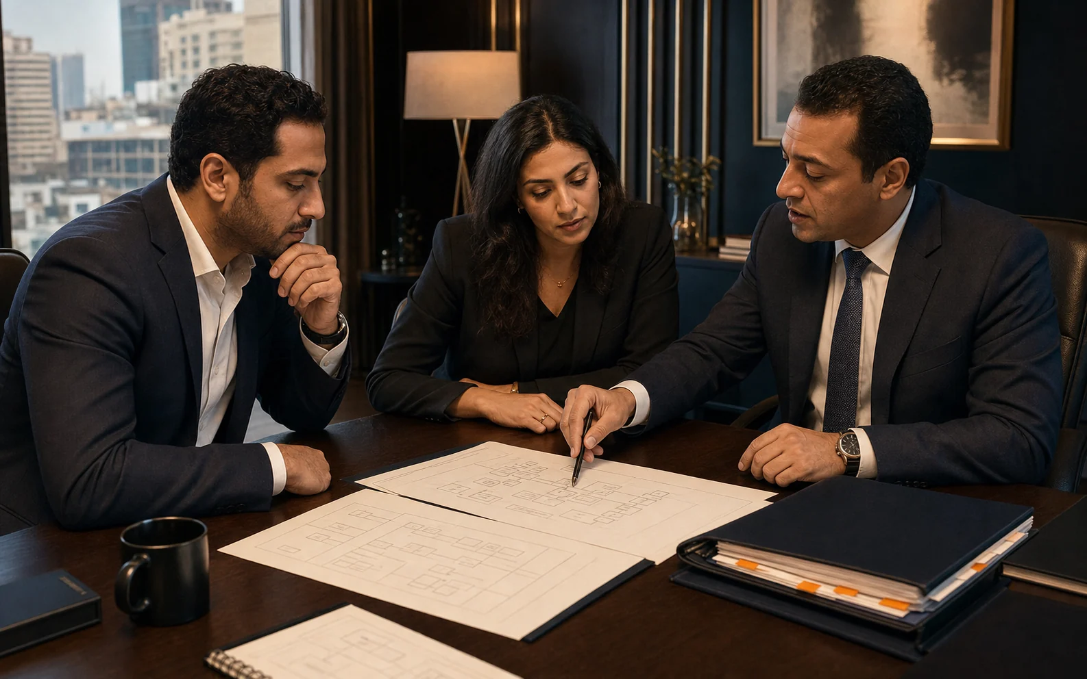 Egyptian founders and legal counsel reviewing an ownership structure